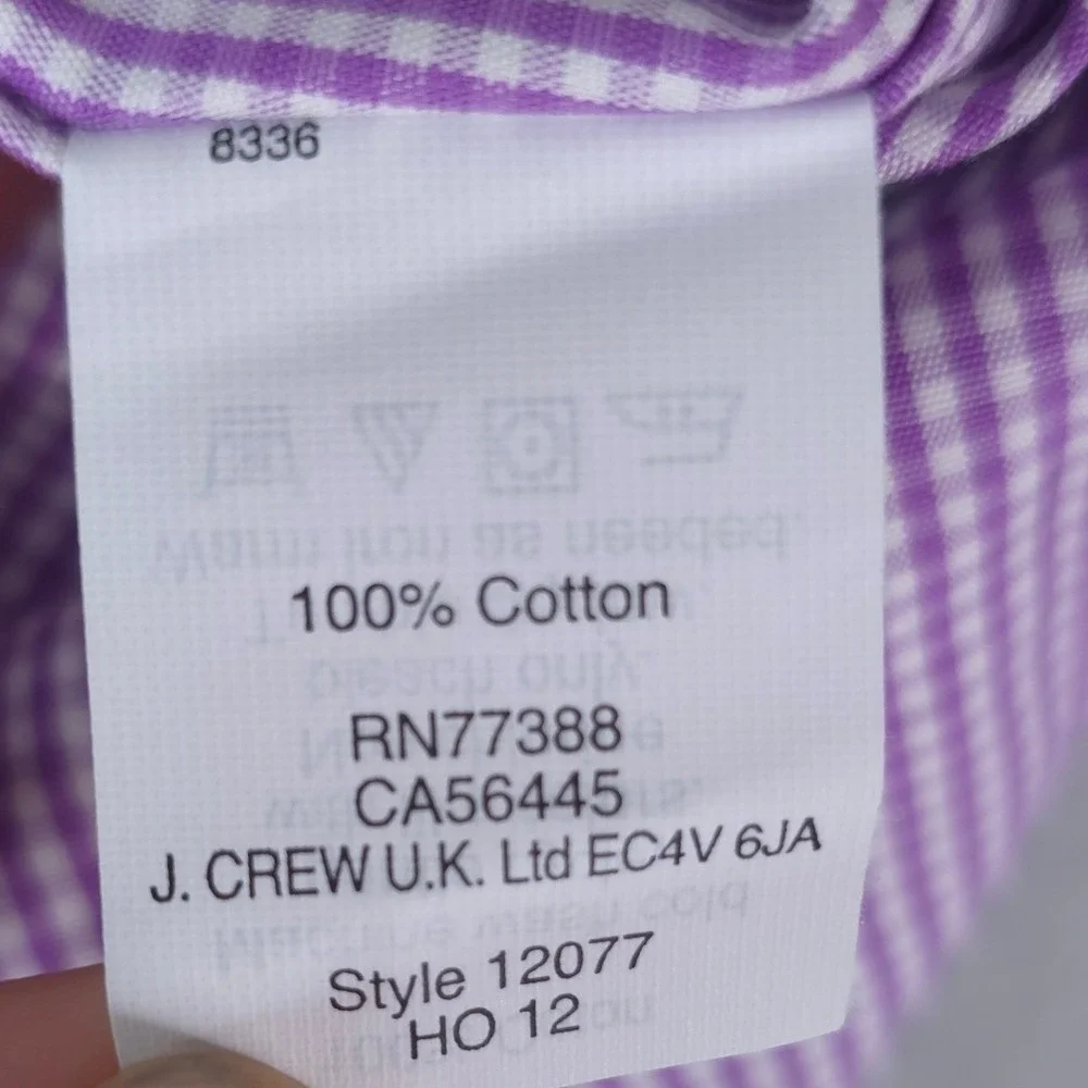 J. Crew Haberdashery Button Down Mens M 15-15.5 Purple White Gingham 80s 2-Ply